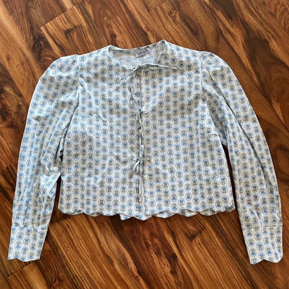 Andion Barbara Blue Floral Tie Front Shirt Jacket Small S